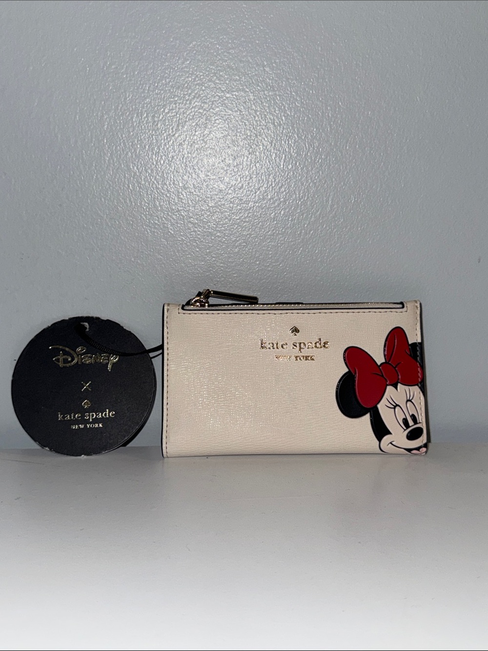 kate spade cream and red Minnie Mouse kids cardholder